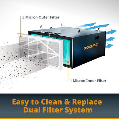 POWERTEC Inner & Outer Filters, 3415AF1/3415AF5 Air Filter Replacement for WEN 3417/AF1270/3416, POWERTEC AF1045/AF1044, Fits 1044 1270 CFM Air Filtration System for Workshop (Color May Vary) (75073)