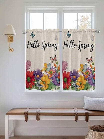 Spring Flowers Kitchen Curtains 54 Inches Length, Farmhouse Vintage Country Colorful Floral Window Treatment Curtain Drapes, Decorative Window Curtains for Bedroom Cafe, 52"x54", 2 Panels