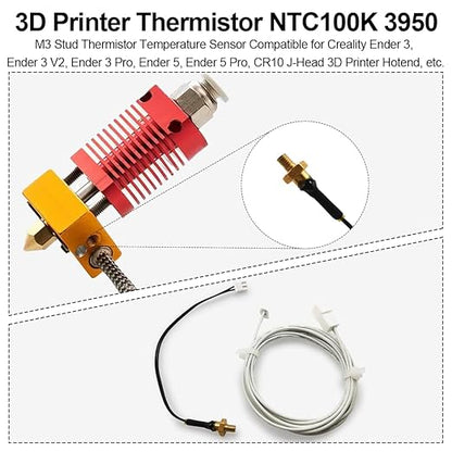 Ender 3 v2 Thermistor M3 300℃ Upgrade, 3D Printer NTC 100K 3950 Ender 3 M3 Stud Thermistor with 1M Extended Cable Use for Ender 3/Ender 3 V2,Ender 3 Pro/Ender 5, CR10 3D Printer Hotend, 1.1m/43.3inch