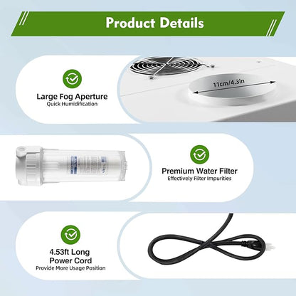 300W Agricultural Ultrasonic Humidifier, Automatic Ultrasonic Industrial Atomizer Air Humidifier Sprayer with Humidity Sensor & Water Filter, Agricultural Atomizer Cooler, 160m³/h, 2.64Gal