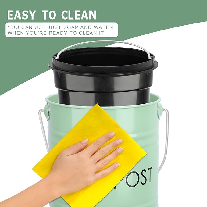 Vipush Compost Bin Kitchen Countertop Composter with lid – Small Compost ContainerI Includes Inner Compost Bucket Liner & Charcoal Filter, Green