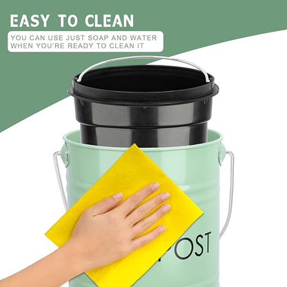 Vipush Compost Bin Kitchen Countertop Composter with lid – Small Compost ContainerI Includes Inner Compost Bucket Liner & Charcoal Filter, Green