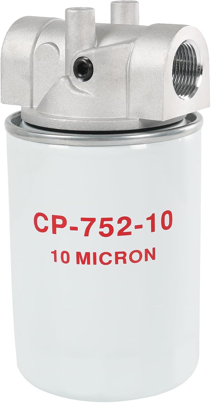 10 Micron Hydraulic Oil Filter Assembly, Spin-On Design, Return Line Filter with Indicator Port, 20 GPM Flow Rate, 200 PSI, 3/4" NPTF Port, Replace# 221006