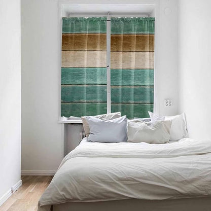 Vintage Plank Turquoise Brown Window Valance Curtains, Farmhouse Wood Grain Light Filtering Kitchen Valance with 3-inch Rod Pocket for Living Room Bathroom Bedroom,2 Panel,42x63In
