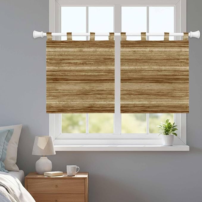 Vintage Western Kitchen Curtains 36 Inch Length, Small Window Curtains Tab Top, Rustic Farmhouse Wooden Grain Barn Door Light Filtering Short Window Treatments Tier Drapes 27.5"x36" 2 Panel