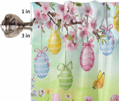 Easter Living Room Curtains 72 Inches length, Spring Bunny Colorful Rabbit Eggs Butterfly Blue Green Window Treatment Curtain Drapes, Light Filtering Drapes for Bedroom Laundry Room, 52"x72", 2 Panels
