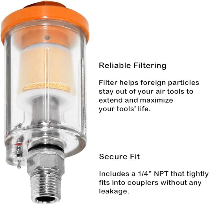 beduan Water Oil Separator Filter, 1/4" NPT Male and Female Thread Spray Gun Filters Air Compressor Fitting Compressed Orange（Pack of 2）