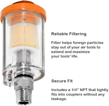 beduan Water Oil Separator Filter, 1/4" NPT Male and Female Thread Spray Gun Filters Air Compressor Fitting Compressed Orange（Pack of 2）