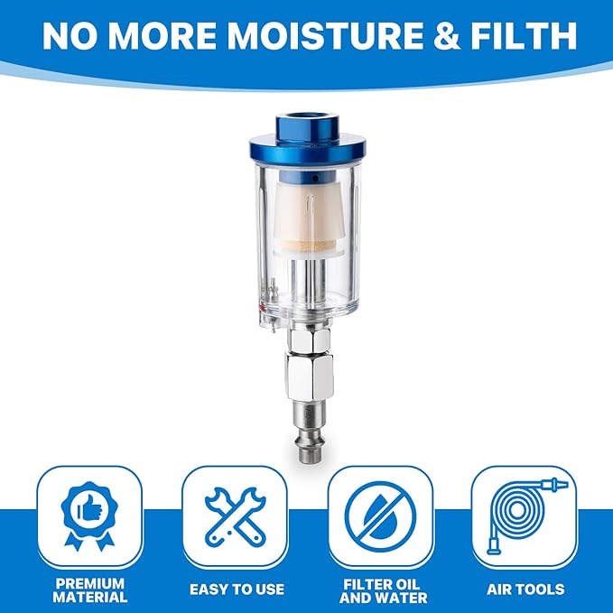 Air Dryer & Water Oil Separator for Compressor, 1/4'' NPT Inline Moisture Filter for Spray Paint Guns, Pneumatic Tools & Air Line (2 Pack)
