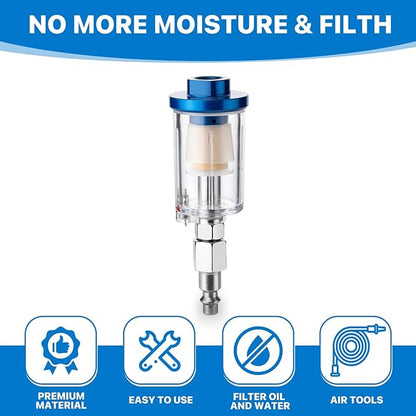 Air Dryer & Water Oil Separator for Compressor, 1/4'' NPT Inline Moisture Filter for Spray Paint Guns, Pneumatic Tools & Air Line (2 Pack)