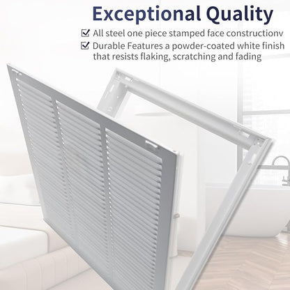 16"W x 16"H [Duct Opening Size] Steel Return Air Filter Grille - Removable Face/Door for 1 inch Filters -HVAC Vent Cover Grill - White [Outer Dimensions: 18 5/8"W X 18 5/8"H]