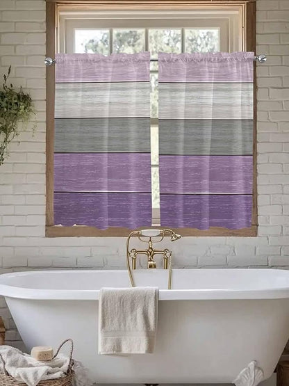 Country Wood Board Gray Purple Window Valance Curtains, Farmhouse Gradient Plank Light Filtering Kitchen Valance with 3-inch Rod Pocket for Living Room Bathroom Bedroom,2 Panel,42x54In