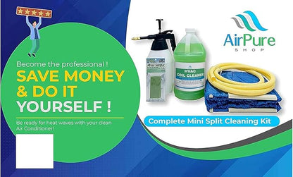 Mini Split Cleaning Kit with 3.78L No-Rinse Coil Cleaner, Sprayer, Odor Treatment Tab & Protective Bag - Removes Dirt & Grime for Heat Pump, AC, HVAC - Fits Units Up to 50 Inches