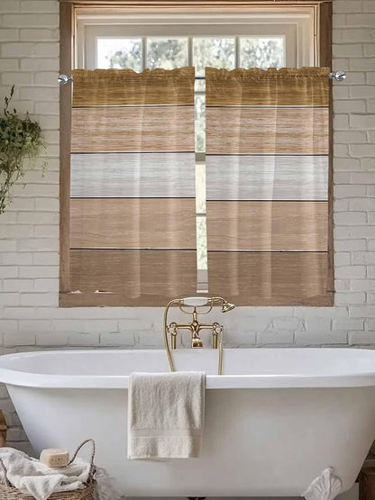Retro Farm Wood Board Window Valance Curtains, Brown Graduality Striped Light Filtering Kitchen Valance with 3-inch Rod Pocket for Living Room Bathroom Bedroom,2 Panel,42x45In