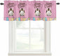 Pink Easter Curtain Valances for Windows, Kitchen Valance Window Treatment, Easter Bunny Eggs Spring Cartoon Farmhouse Wood Grain Light Filter Block Curtains for Bathroom/Bedroom/Living Room 42''x18''