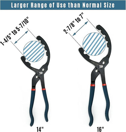 Oil Filter Wrench Set, 12" & 16" 2pcs Adjustable Pliers, Removal Tool, Universal, No Slipping