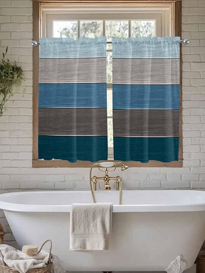 Retro Farm Blue Gray Wood Grain Window Valance Curtains, Rustic Wooden Plank Light Filtering Kitchen Valance with 3-inch Rod Pocket for Living Room Bathroom Bedroom,2 Panel,52x45In