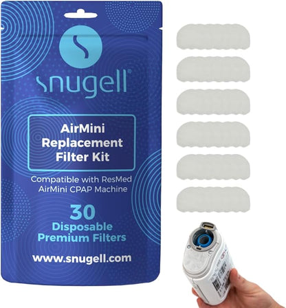 Snugell AirMini CPAP Filter – Compatible with ResMed AirMini Machines – Perfect for Travel and Home use – Easy to Install, enhances air Filtration, and ensures Cleaner air. (30 Count (Pack of 1))