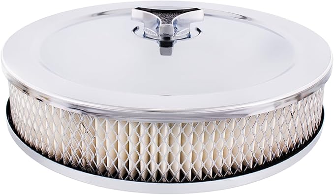 United Pacific S1107 Chrome 10" Air Cleaner Assembly, Low Profile, Die-Cast Chrome Plated Wing Nut, Filter & Breather Hose Nipple Included - ONE Set