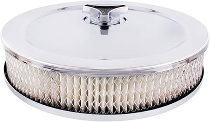 United Pacific S1107 Chrome 10" Air Cleaner Assembly, Low Profile, Die-Cast Chrome Plated Wing Nut, Filter & Breather Hose Nipple Included - ONE Set