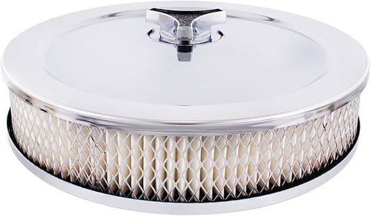 United Pacific S1107 Chrome 10" Air Cleaner Assembly, Low Profile, Die-Cast Chrome Plated Wing Nut, Filter & Breather Hose Nipple Included - ONE Set