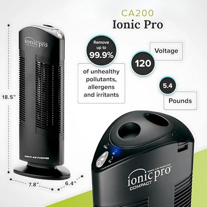 Ionic Pro Compact Ionic Air Purifier, 250 sq ft Room Capacity, Black
