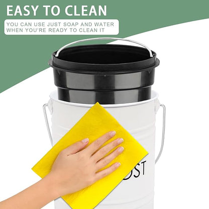 Vipush Compost Bin Kitchen Countertop Compost Bin with lid – Small Compost Bin Includes Inner Compost Bucket Liner & 3 Charcoal Filters, White