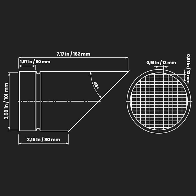 Repa Market 4” Inch Outlet Vent Cover with Mesh - Round Outdoor Air Take-Off with Steel Screen – Angled Galvanized Steel Exhaust End Cap with Rain Cover