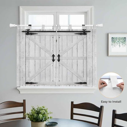 Farmhouse Wood Grain Kitchen Curtains 45 Inch Length, Short Cafe Window Curtains Tab Top, Vintage Country Barn Gate Grey Light Filtering Window Treatments Tier Drapes 27.5"x45" 2 Panel