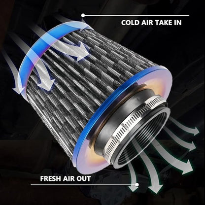 Cold Air Intake Filter, High Performance, Washable Filter, Clamp-On Replacement Air Filter, Flange Diameter 3inch/76mm Carbon Fiber Pattern