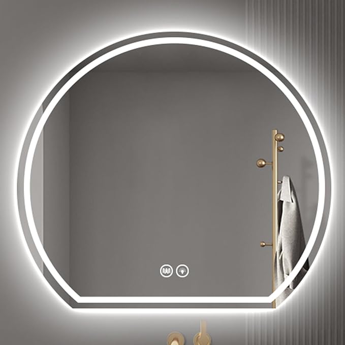 Bathroom Mirror with 3 Colour LED Lights, Wall Mounted Bathroom Vanity Mirror, Demister Heat Pad/Dimming Function/Touch Switch Smart Mirror(A,31.4" x28.3/80x72cm)