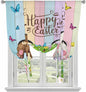 Tie Up Curtains,Happy Easter Rabbit Butt Egg on Daisy Leaf Adjustable Rod Pocket Window Shade Curtain Drape Bufferfly on Wood Barn Tie-Up Valance for Kitchen Bedroom Living Room Windows,52"x63"