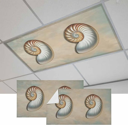 Fluorescent Light Covers for Ceiling Lights Shell Conch Magnetic Light Filters 2 Pack 4x2 ft Vintage Ocean Marine Life Ceiling Lights Cover for Classroom Office School Home Drop Lamp Decor