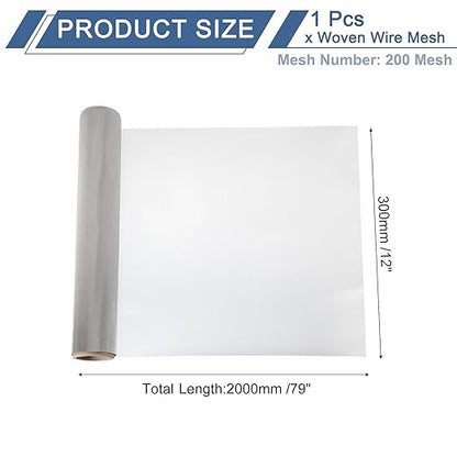 uxcell 200 Mesh 79" x 12" Woven Wire Mesh, 304 Stainless Steel Air Vent Filter Screen, Window Screen Mesh for DIY Projects Vents Cover Filtration Animals Fence