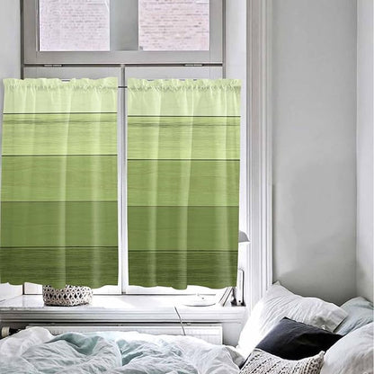Gradient Green Wooden Board Window Valance Curtains, Retro Country Wood Grain Light Filtering Kitchen Valance with 3-inch Rod Pocket for Living Room Bathroom Bedroom,2 Panel,42x54In