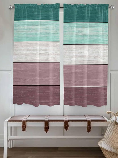 Retro Farm Woodcuts Texture Window Valance Curtains, Green Brown Gradient Light Filtering Kitchen Valance with 3-inch Rod Pocket for Living Room Bathroom Bedroom,2 Panel,52x72In