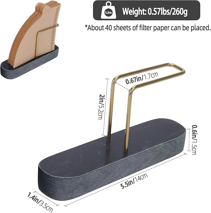 Coffee Filter Holder, Marble & Brass Cone Coffee Filters Holder Organizer Station, Stand Accessories for V60 Filters Size #01, #02 & #04, Thick and Anti-slip (Black)