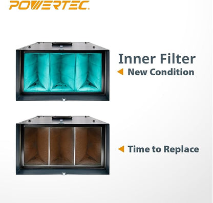 POWERTEC Inner & Outer Filters, 3415AF1/3415AF5 Air Filter Replacement for WEN 3417/AF1270/3416, POWERTEC AF1045/AF1044, Fits 1044 1270 CFM Air Filtration System for Workshop (Color May Vary) (75073)