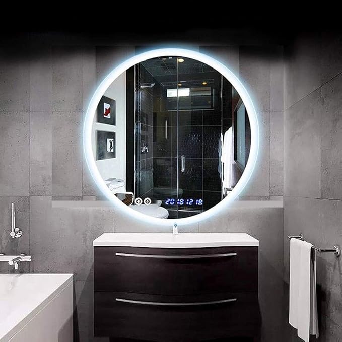 Round LED Bathroom Mirror Demister Pad IP44 Vanity Large Mirror Cold Light Dressing Wall Mirror (Color : Cold Light Size : 60cm) (Cold Light 70cm)