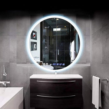 Round LED Bathroom Mirror Demister Pad IP44 Vanity Large Mirror Cold Light Dressing Wall Mirror (Color : Cold Light Size : 60cm) (Cold Light 80cm)