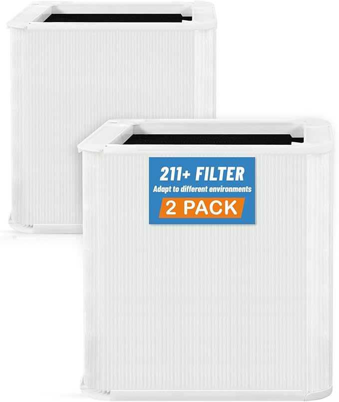 211+ Replacement Filter 2 Pack, Compatible with Blue Pure 211+ Air Purifier, 2-Stage Filtration System with H13 True Filter and Activated Carbon, for Home Bedroom Use, Collapsible Air
