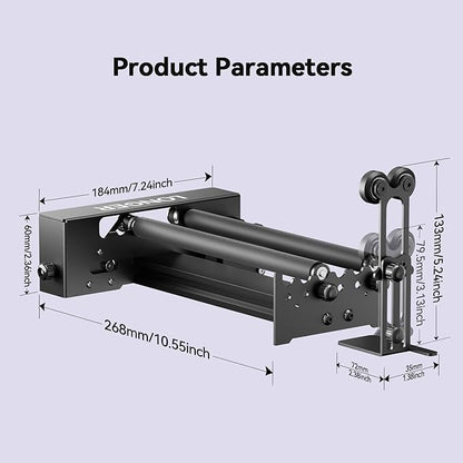 Longer Laser Engraver Rotary Roller with Bracket, Y-Axis Rotary Roller 360° Rotation for Laser Engraver Engraving Cylindrical Objects Tumblers Cans Cups Bottles, Compatible with 99% of Laser Engraver