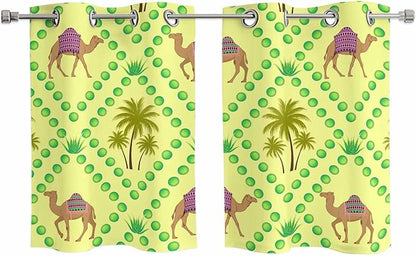 2 Panel Kitchen Cafe Curtains, Desert Sand Camels Sunlight Filtering Nature Air Through, Window Decor Tier Curtains for Living Room 55W x 39L inch Palm Trees Tropical Plants Polka Dot Yellow