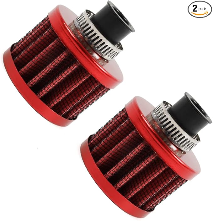 MUGE RACING 2Pcs Air Filter Cold Air Intake Filter Breather 12mm Valve Cover Breather Filter For Car and Motorcycle(Red)