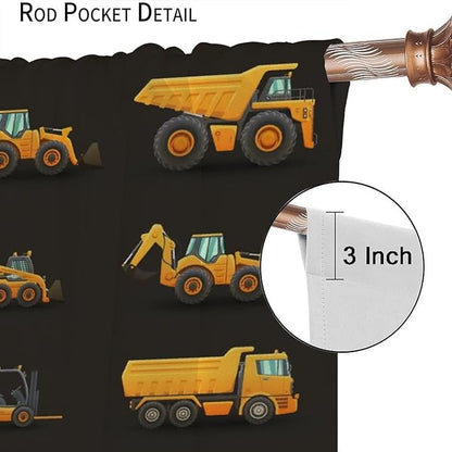 Kids Construction Window Curtains, Construction Machinery Equipment Mode of Transport Bulldozer Tractor Windows Curtain for Children Teens Room Decor 63x72in (30% Blackout)