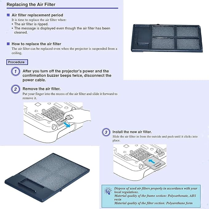 AWO Replacement Projector Air Filter Fit for EPSON ELPAF13 / V13H134A13 / 146370 EB-410W EB-410E EB-S6 EB-S62 EB-S6LU EB-W6 EB-X6 EB-X62 EB-X6LU EH-TW420 EMP-400W EMP-400WE EMP-822 EMP-822H EMP-83