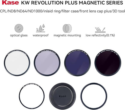 Kase 67mm Magnetic Filters Revolution Plus Master Kit, Includes CPL, ND8/64/1000, Inlaid Ring, Front Lens Cap, Filter Bag, 3D Tool, Suitable for Long-Exposure Landscape Video Shooting