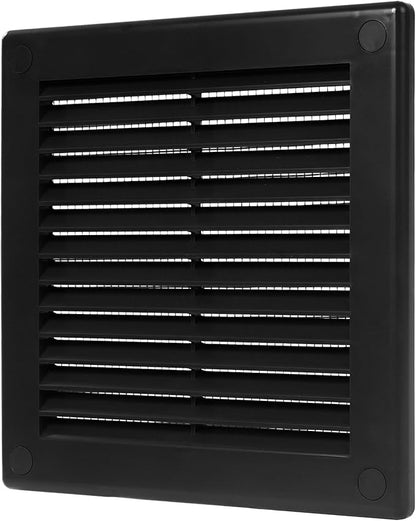 Repa Market 6 x 6 Inch (Outer) Black Square Air Vent Cover - Pack of 2 Plastic Fresh Air Intake Vent - AC Cover with Nylon Mesh Screen, Wall, Ceiling HVAC Return Air Register, Modern Soffit Vents
