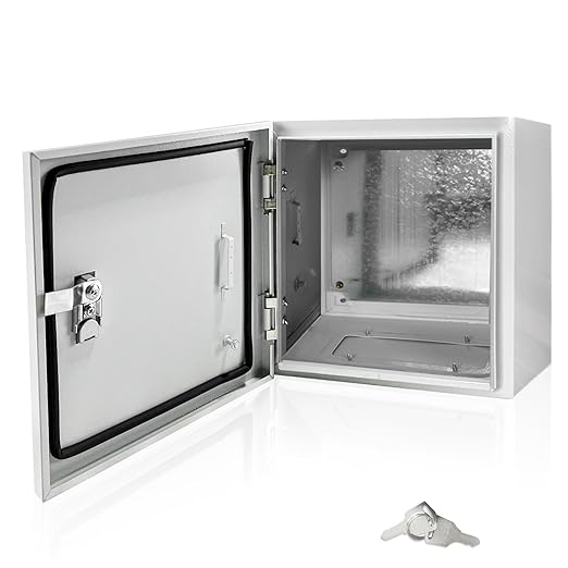 Electrical Box 12 x 12 x 8 Inch Indoor Outdoor Electrical Enclosure Box Steel Junction Box Wall Mounted Universal Electrical Project Box with Safety Locks and Mounting Plates