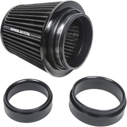 KYOSTAR Universal 3/3.5/4" (75/89/100mm) High-Flow Air Filter, Reusable Cone Cold Air Intake, High Performance, Clamp-On Car High Flow Air Kit, Flange Diameter: 3/3.5/4 Inch, Height: 6.2 Inch, Black